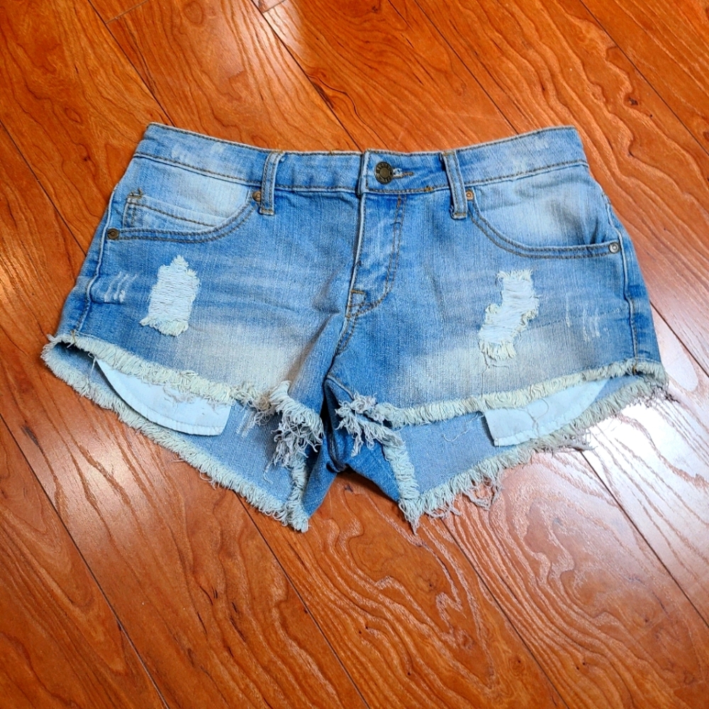 London low rise distressed jean shorts